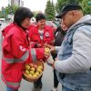 Zeci de kilograme de mere împărțite fumătorilor, pe pietonala Bălcescu din Sibiu