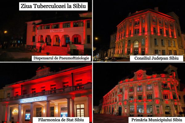 Iluminarea în roșu a unor clădiri emblematice din Sibiu a marcat, în mod simbolic, solidaritatea autorităților locale în lupta împotriva tuberculozei, de Ziua Mondială dedicată acestei afecțiuni